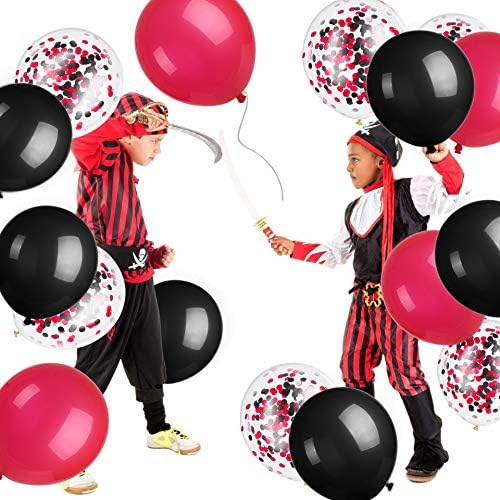 100 Парчиња Црни Црвени Балони пиратски Дрвосечачки балони 12 инчни Конфети Латекс Балони За Бебешки Туш Пензионирање Свадба Невестински Туш Роденденски