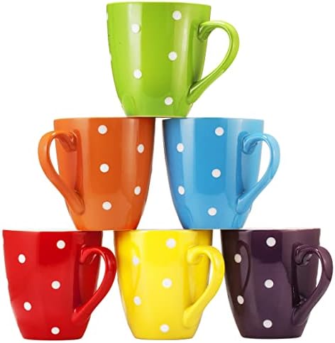 Bruntmor 16 Oz Polka Dot Cafe Chige Set од 6, големи керамички керамички керамички керамички керамички чаши