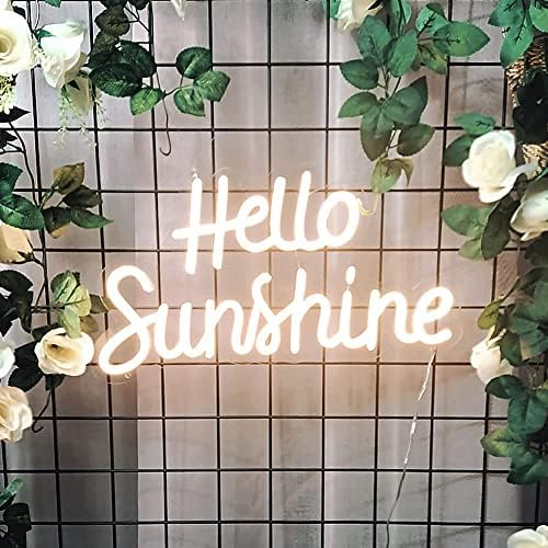 Здраво Sunshine Неонски знак за wallиден декор, 17x9 инчи, неонски знаци здраво сонце за спална соба канцеларија дома бар забава фотографија декор,