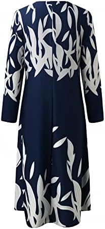 Miashui Solid Midi фустан лето секој случај за жени со долги ракави цветни печатени фустани со пакет забава со проток на забава