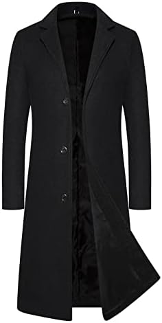 Beuu Mens Trenk Coat единечен гради Отворен преден лапел Бизнис Обичен долги јакни Кардиган тенок вклопна волна палто