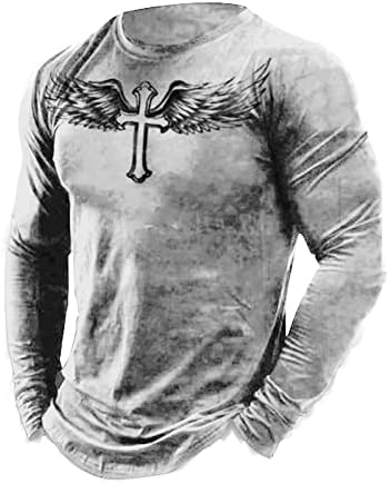 Маица за машка изведба, моден 3Д череп печатено обичен тркалезен врат печатење со долги ракави врвови маички блузи