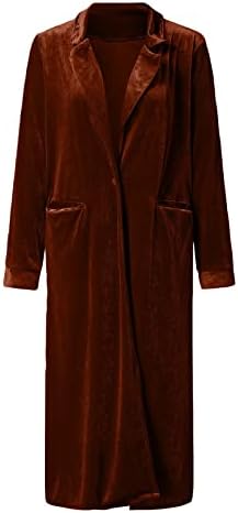 Cokuera omeенски моден кадифел со долг ракав кардиган каузален отворен предна лапа јака џебна облека, долга блејзери со палта јакни
