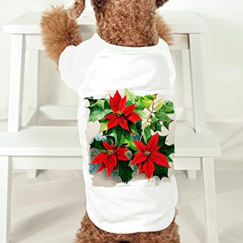 Маица за кучиња Poinsettia - кошула со цвеќиња од кучиња - облека за кучиња - бела, л