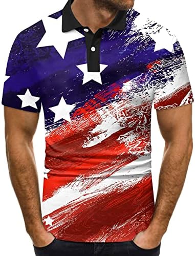 Зефотим 4 -ти јули Поло кошули мажи со кратки ракави со кратки ракави кошули на американски знами