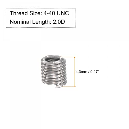 Вметнува нишка од жица uxcell 4-40 UNC 2.0D 304 не'рѓосувачки челик спиричен тип калем со завртка за завртки за навој на навој