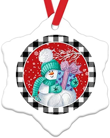 Декоративни висечки украси црни и бели карирани украси од венец, снегулка Снежан црвен смешен Божиќ виси декор среќен снежен човек