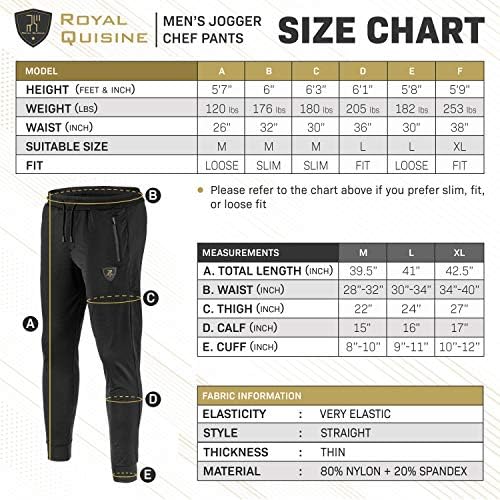 Royal Quisine Joggers за мажи - стилски панталони за готвачи мажи - црни, џебови од патент