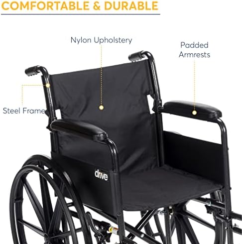 Возете медицински SSP118FA-SF Silver Sport 1 преклопна транспортна инвалидска количка, црна и медлин туш стол седиште за бања со потпирачи