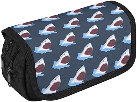 Цртана ајкула торба со молив со двојно слој Пенки за канцеларија торба за шминка за шминка кутија за држач за торбичка со поштенски