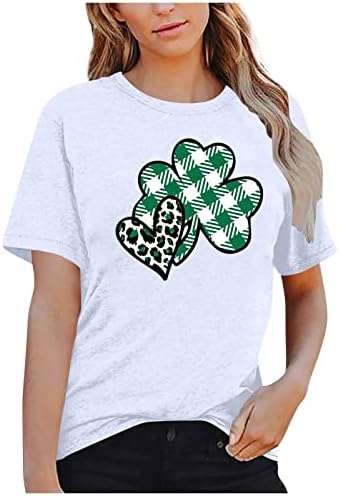 Денот на Денот на Свети Патрик за жени Гноми маички со екипаж на леопард кошули со краток ракав, графички графички маички врвови