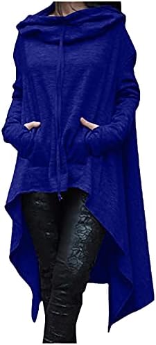 Womenените со долги ракави наметка со качулка со територии преголеми високи ниски гроздобер готски панк џемпер пуловер случајно