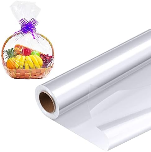 Euique Clear Cellophane Wrap Roll 110 стапки долга 31,5 инчи ширина, целофан ролни за корпи за подароци цвеќиња храна