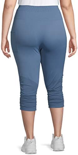 Под контрола плус големина хеланки на капри за жени со џебна стомачна контрола со висока половината јога панталони тренингот за