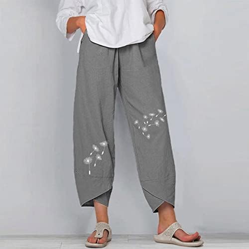 Миашуи исечени панталони за жени обични ситни жени цврсти обични панталони печатени панталони Еластични високи половини џемпери