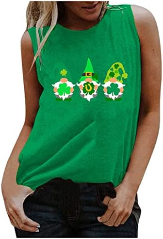 Резервоар за жени за жени Св. Патрик маичка Смешна Шамрок Гном печатење елек летни трендовски маички без ракави маички без ракави