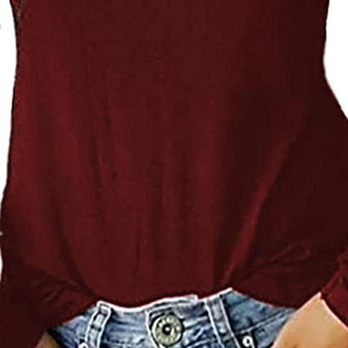 Womenените шупливи долги ракави на врвот на рамото на рамото исечени шупливи кошули од ринестон, цврста боја лабава блузи со целосен