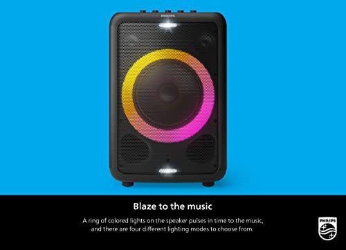 Bluetooth забавен звучник на Philips X3206 со длабок бас, до 14 часа батерија, забавни светла и ефекти на караоке, микрофон и влез во гитара,