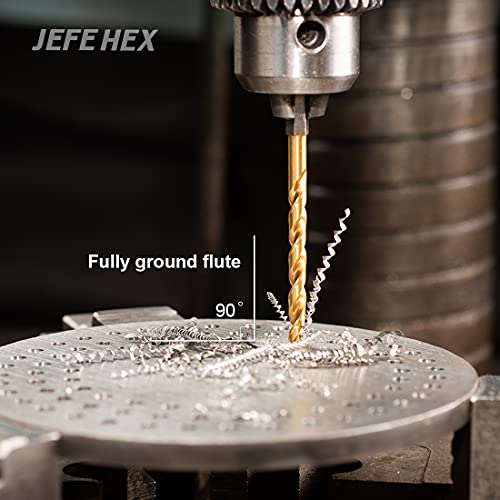 Jefe Hex 12 PCS 1/16 HEX SHANK DRIPTION BITS за брза промена, обложена со титаниум HSS, 135 степени, идеална за челик, бакар, алуминиум,