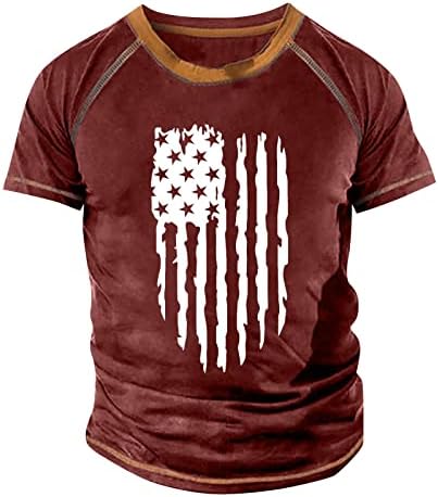 Машки кошули Rtrde Raglan маица ретро кратки ракави тркалезен врат за независност на вратот Ден на печатење врвови кошули