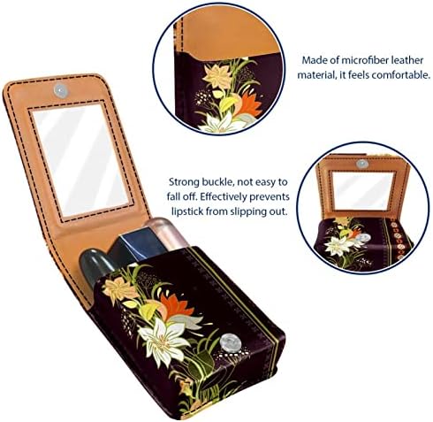 Гроздобер Боемија Цветови Шминка Кармин Случај Со Огледало За Чанта| Козметичка Торбичка Со Огледало