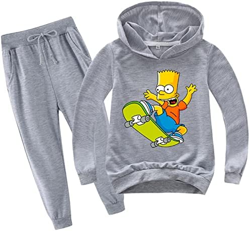 Девојки за момчиња Gtwaz, Simpsons Pullover Sweatshirts Hood и џогирање панталони сет-случајни тренерки 2 парчиња за деца