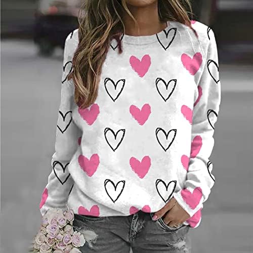 Џемпер за жени со долг ракав тркалезен врат пулвер срца кошули пролетни обични џемпери за вежбање блуза мода