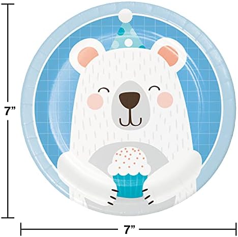 Деца 1 -ви роденденски мечка забава за 24 | Момчиња Девојки Поларна мечка забава материјали за еднократна употреба плочи во облик на салфери,