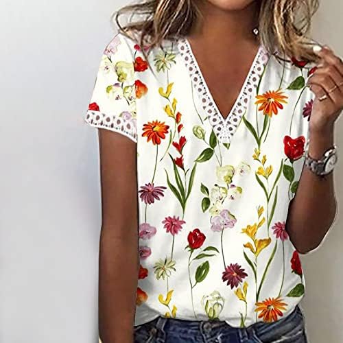 Печатете блузи за дами есен летен краток ракав vneck чипка спандекс бренд пердув блузи маици тинејџерски девојки 2023 година