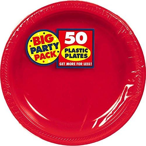 Амскан Голема Партија Пакет Пластични Плочи | Јаболко Црвено | 50 Парчиња, 7-Инчен
