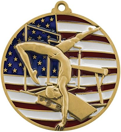 Деценија Награди Гимнастика Патриотски Медал - 2,75 Инчи Широк Гимнастичар Медалјон Со Ѕвезди И Ленти Американско Знаме V Вратот