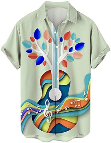 Менс хавајски кошули голф фустани кратки ракави машки хавајски кошули со музички ноти многу гласни кошули за фустани без брчки