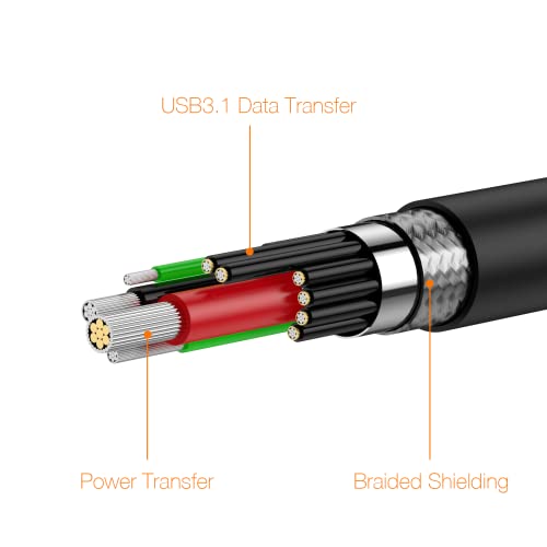 SLIMQ 240W полнење USB C до USB C кабел за лаптоп од типот C, центар, докинг USB 2 240W PD3.1 Кабел 5.9ft, 480 Mbps трансфер на