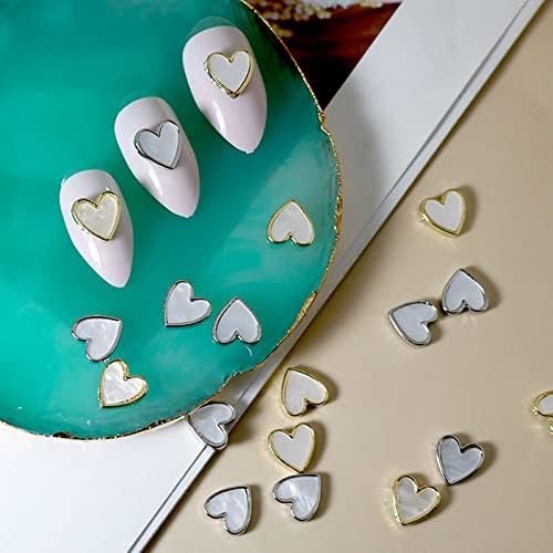 10 парчиња 3Д школка срцев ринестон уметност привлечност симпатична сјајна бела школка метална нокти геми украси за жени девојки