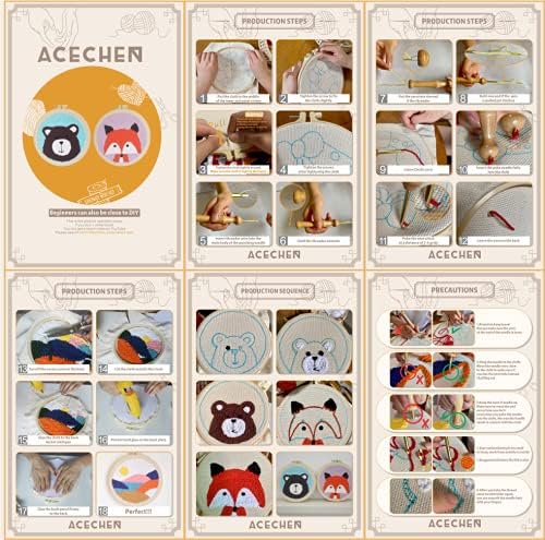 Acechen 2 сетови Панч игла за везови комплети, комплет за куки за килими за деца и возрасни, кои вклучуваат обрасци за вез, игли,