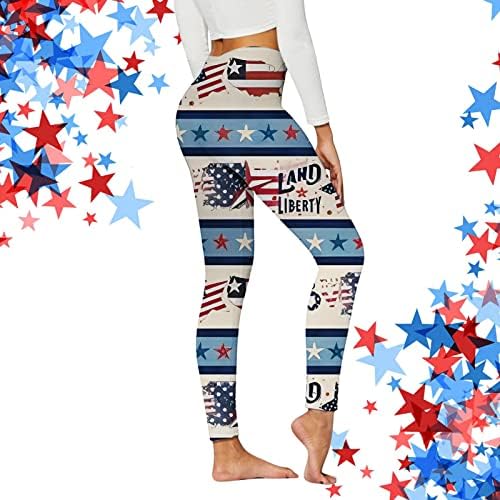 Хелеги со високи половини за жени патриотски starsвезди ленти печатени меки непроaирни стомачни контролни јога панталони женски