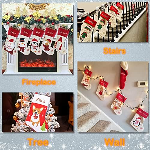 Сет од 4, 18 „Персонализирани Божиќни чорапи со имиња на везови за семејни декор прилагодени постелнина за постелнина
