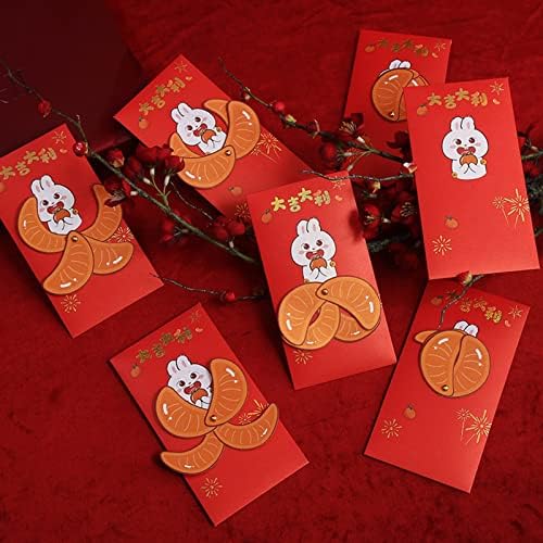 Хаибинсуо 6 парчиња Лунарни Кинески Новогодишни Црвени Пликови, Година На Зајакот Црвени Пликови 2023 Година, Пликови Со Среќни Пари, Црвен Плик