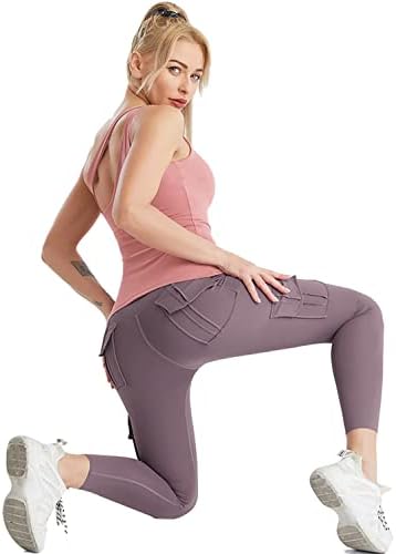 Удобни една лесна хеланки со 4 џебови за жени компресија карго еластични панталони за водење на јога тренинг
