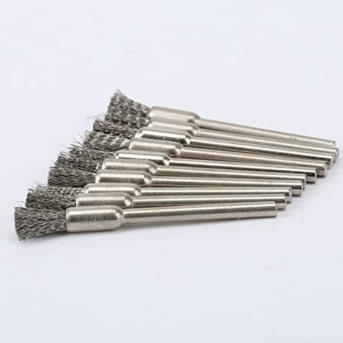 DayAQ 10PCS четки за моливчиња од не'рѓосувачки челик монтиран со жица од 3,17мм мандери поставени за алатки за ротирачки алатки за напојување