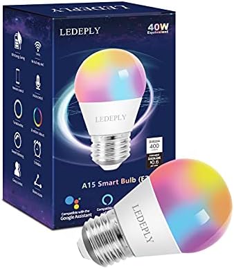 LEDEPLY 5W=40W, Паметна Сијалица A15, Компатибилна Со Alexa, Google Home, E26, Промена На Бојата, Затемнети LED Wifi Светилки, Не Е Потребен