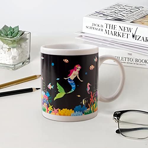 Криг за промена на сирена боја - 12 мл, чувствителна керамичка кригла - магична кригла со кафе - магични чаши за пиење - слаби подароци
