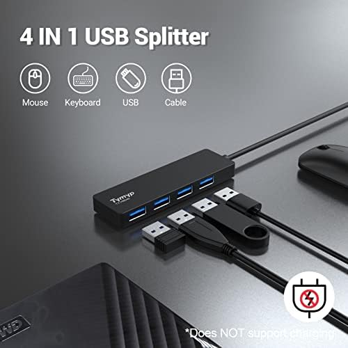 USB Hub, Tymyp USB Hub 3.0 со USB до USB-C адаптер 4 порта USB 3.0 Брзина на трансфер 5Gbps, 26cm кабел ултра-терен податоци USB C Splitter