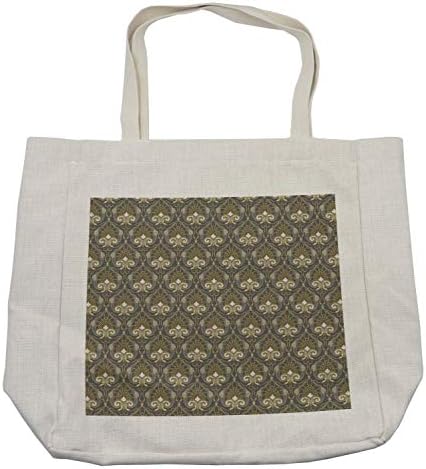 Ambesonne гроздобер торба за купување, традиционални класични богати украси на сиви симетрични кралски мотиви, еко-пријателска торба за