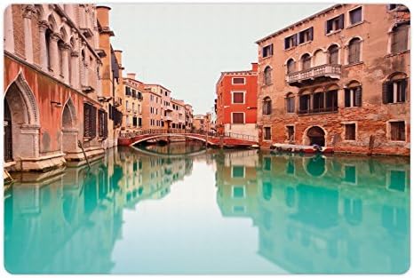 Амбесон Венеција Пет Мат За Храна И Вода, Воден Канал И Мост Типични Венецијански Архитектонски Згради И Брод, Правоаголна Гумена Подлога Што