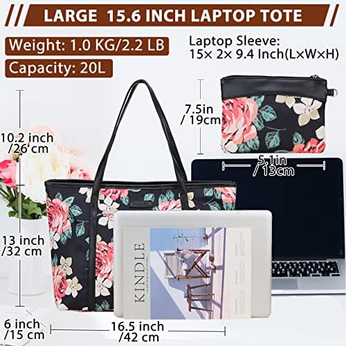 VX Vonxury Tote Tote за жени, 15,6 инчи лаптоп чанти и паричници лесна голема работна торба за носење торба за рамо со лента за багаж роза