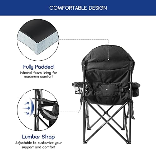 Coastrail Chaping Camping Camping Преголема поставена преклопна квадска рака столици со лумбална поддршка за грб, ладилна торба, држач за чаши