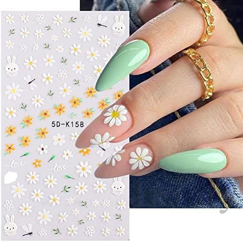 Uuyyeo 3 листови налепници за уметност со цвеќиња 5д врежани нокти декорации пролет на налепници за нокти на самостојно декорација на