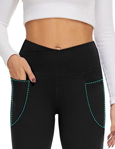 Esенски панталони за црна јога на Есоф со џебови, хеланки на одблесокот со високи половини од половината