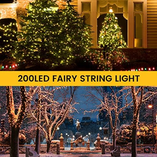 Заеднички светла за божиќни светла на отворено, 200 LED диоди 72ft затворен самовила водоотпорни, топли светла на бела елка, 8 режими за свадби